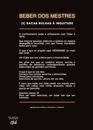 P&aacute;gina do manifesto original de The Social Distance Club — Beber dos Mestres