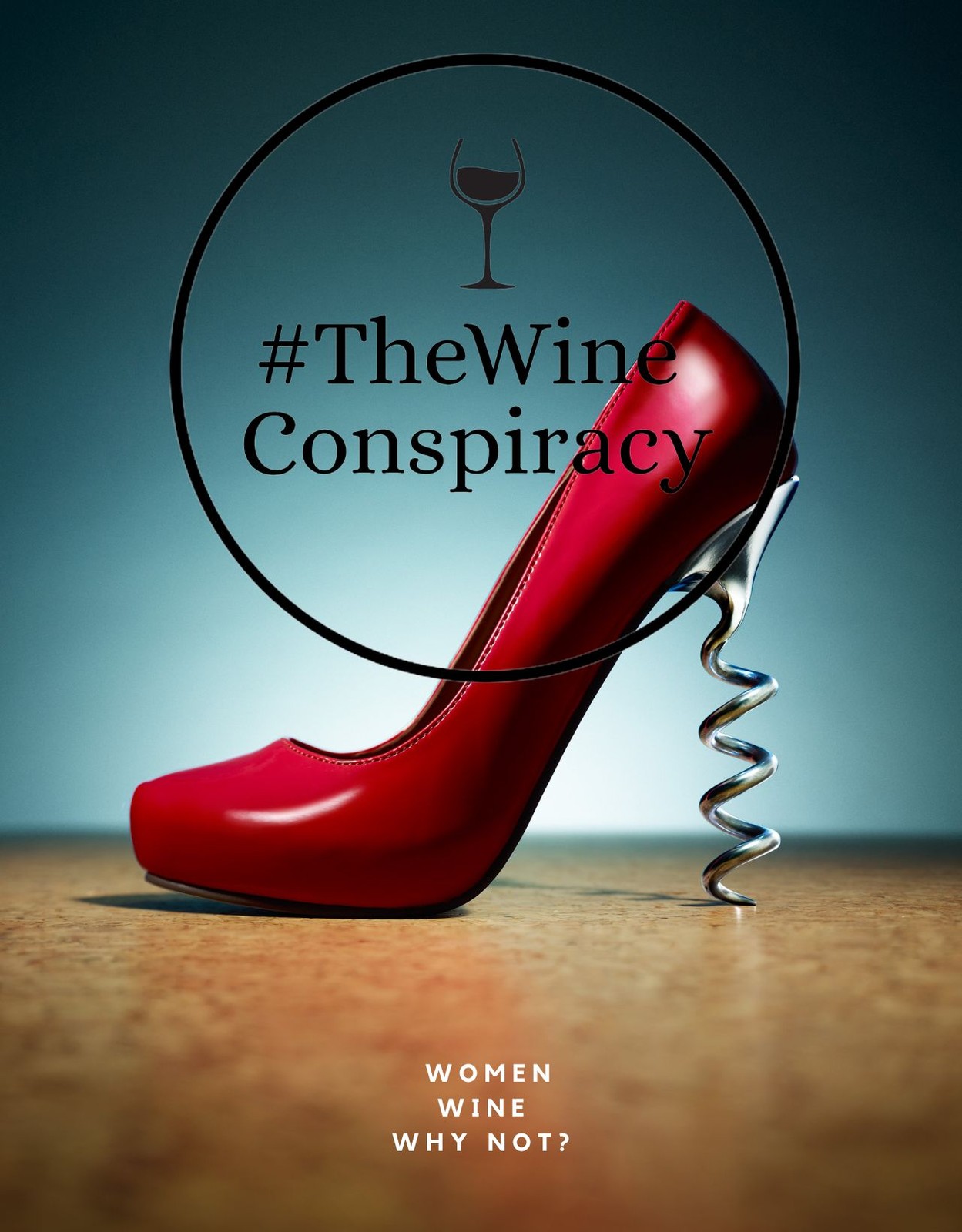 Cartaz original de The Wine Conspiracy — sapato vermelho com salto em forma de saca-rolhas